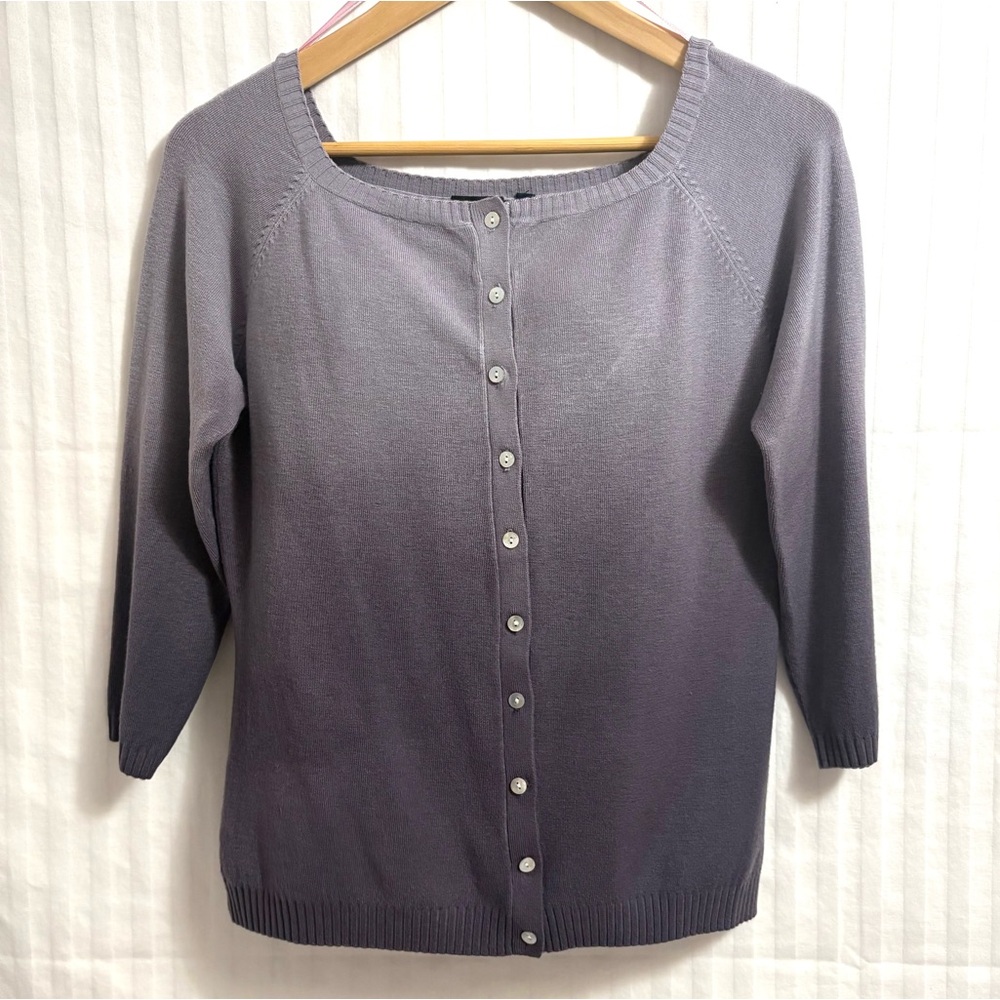 Purple Cardigan Ombré Knit| 3/4 Sleeve Button Front Minimalism Sweater Size M